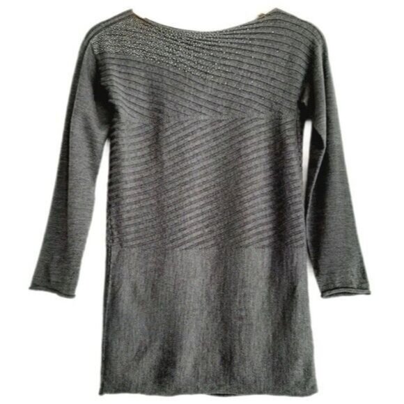 TABARONI CASHMERE Ribbed Sweater Grey w/ Rhinestones Sz XXS - XS - Picture 1 of 9